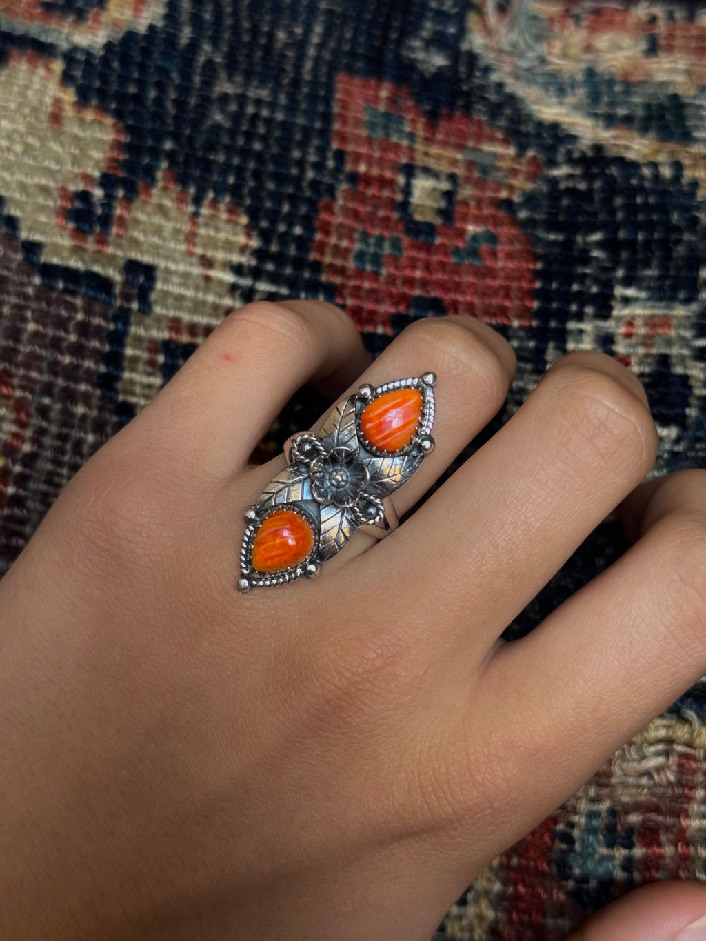 Spiny Oyster Flower Ring | Sterling Silver | Size 8.5 | A906