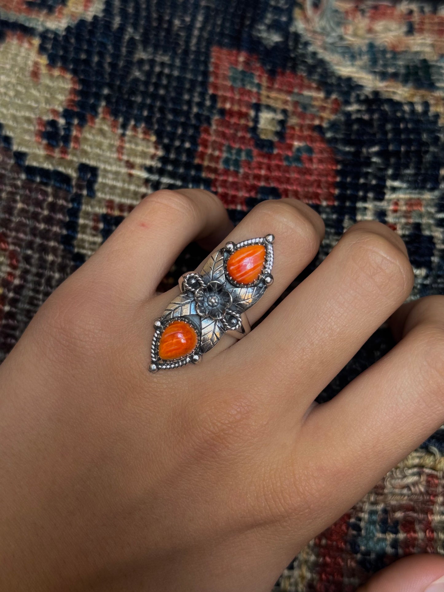 Spiny Oyster Flower Ring | Sterling Silver | Size 8.5 | A906