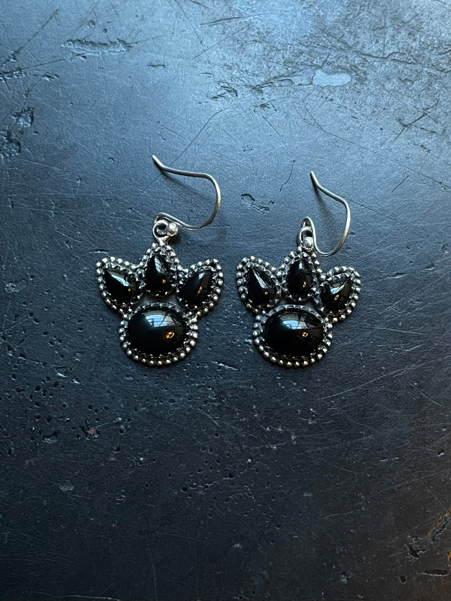 Black Onyx Paw Earrings | 925 Sterling Silver Hook E399