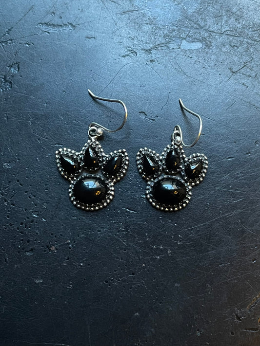 Black Onyx Paw Earrings | 925 Sterling Silver Hook E399