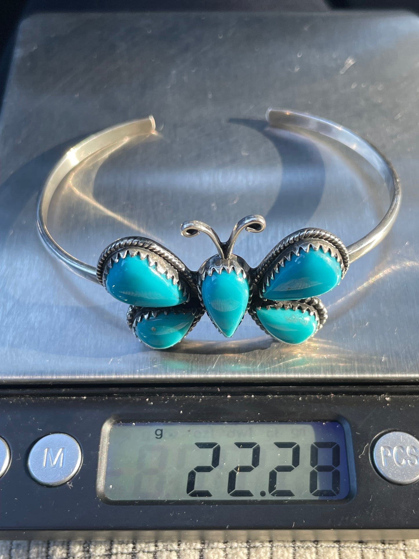 Kingman Turquoise Butterfly Cuff Bracelet | 925 Sterling Silver D119