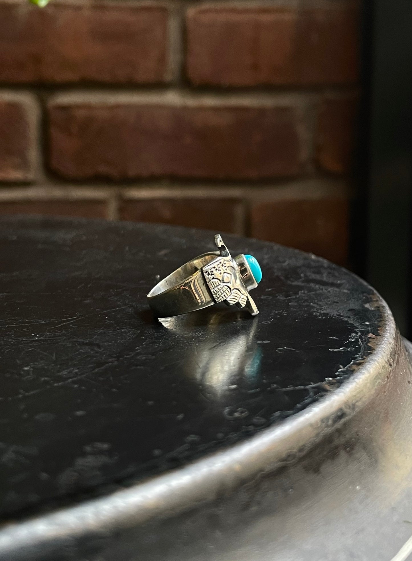 Kingman Turquoise Thunderbird Ring | 925 Sterling Silver | Size 8 E304