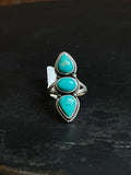 Three Stone Kingman Turquoise Ring | Sterling Silver | Size 7 | A253