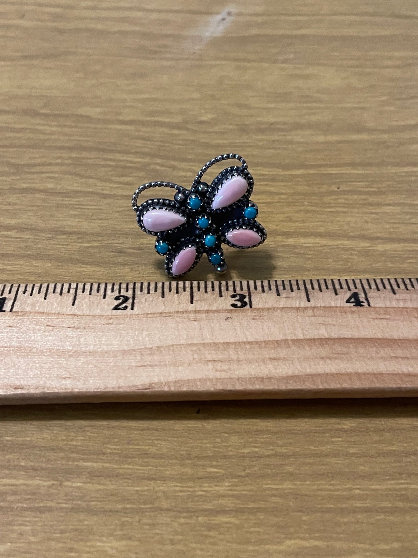 Pink Conch & Turquoise Butterfly Ring Size 6 | 925 Sterling Silver E989