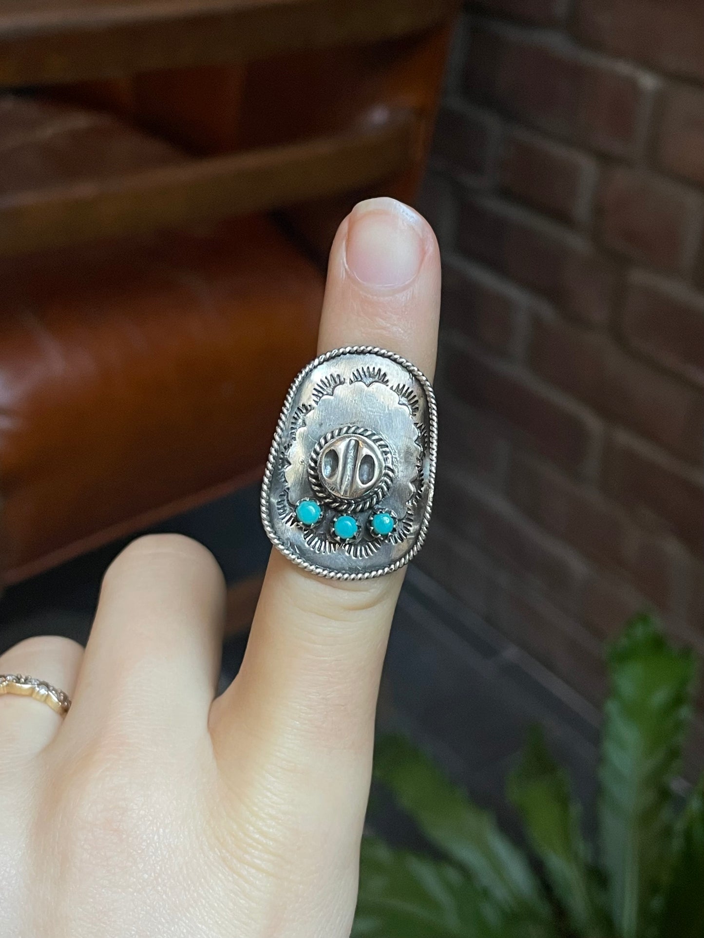 Kingman Turquoise Cowboy Hat Ring | Sterling Silver | Size 7 | A259