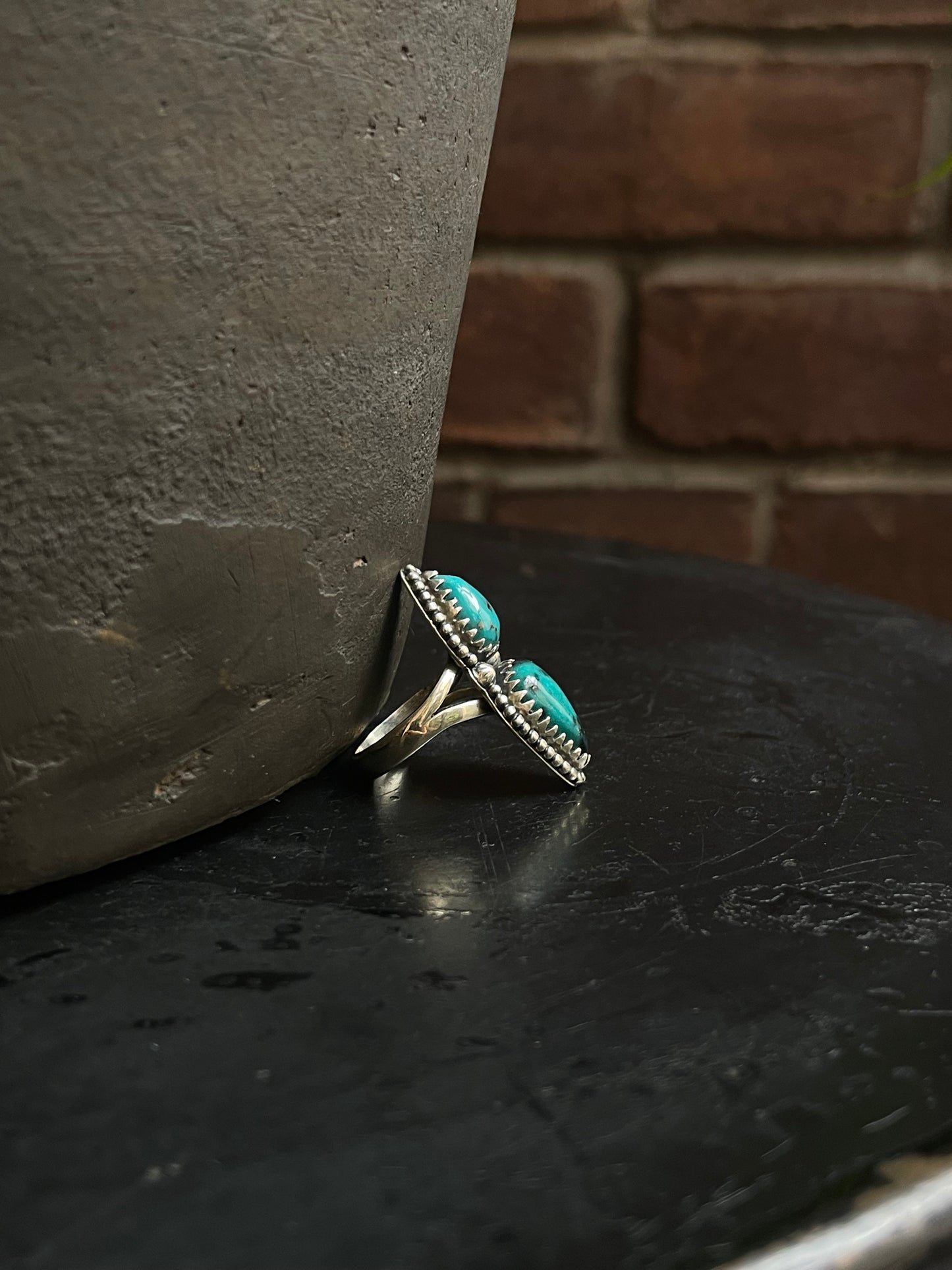 Kingman Turquoise Double Stone Ring Size 6 | 925 Sterling Silver Southwest E207