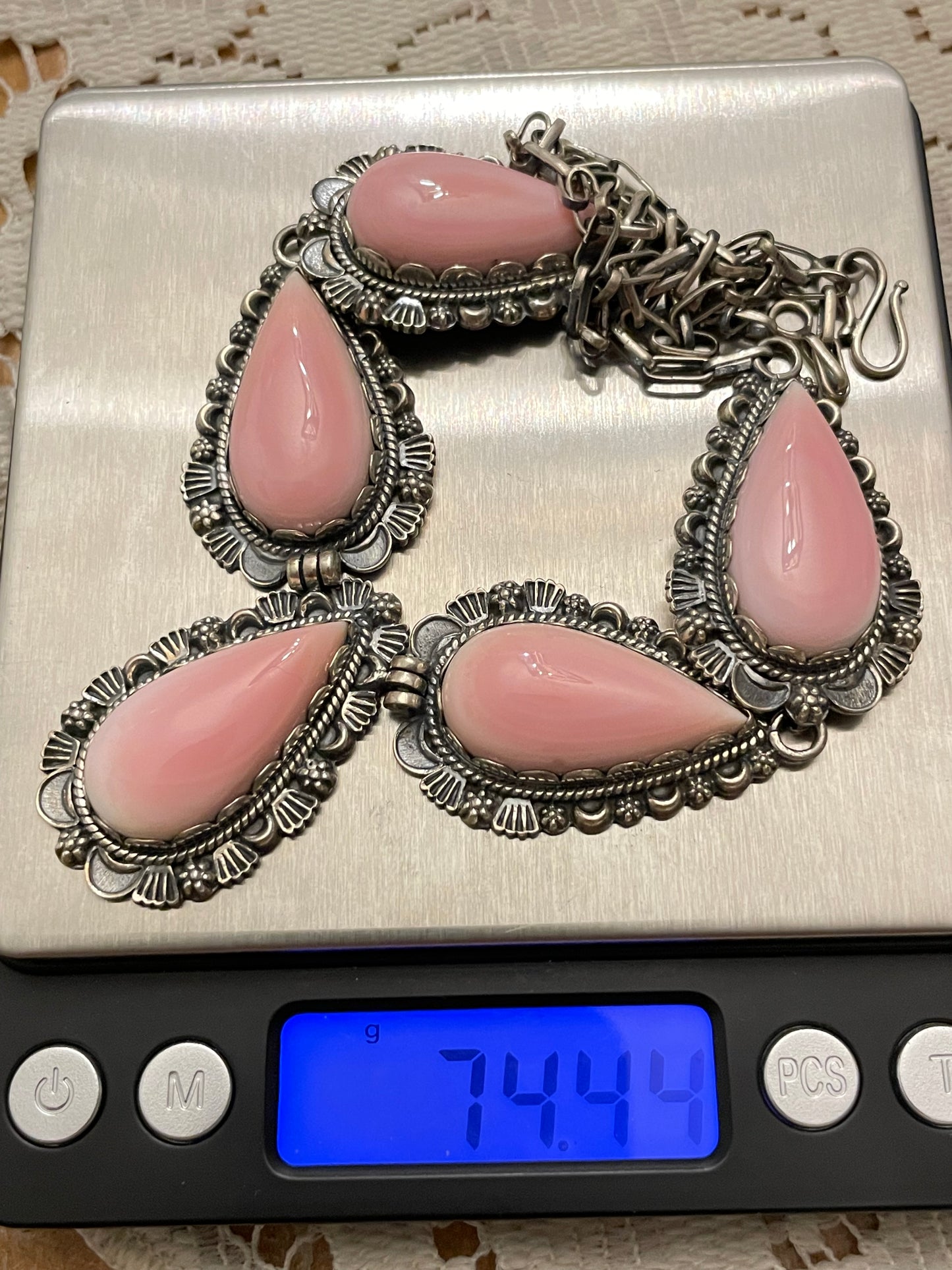 Pink Conch Teardrop Necklace | Sterling Silver 925 Fan B905