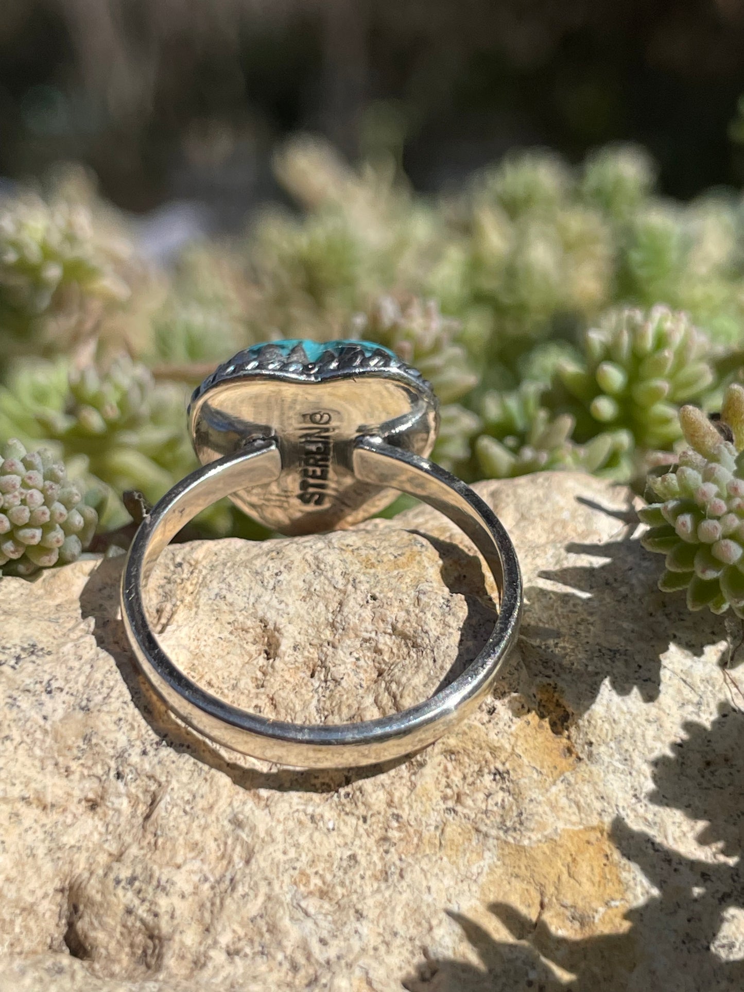 Kingman Turquoise Heart Ring Size 8 | 925 Sterling Silver Southwest B986