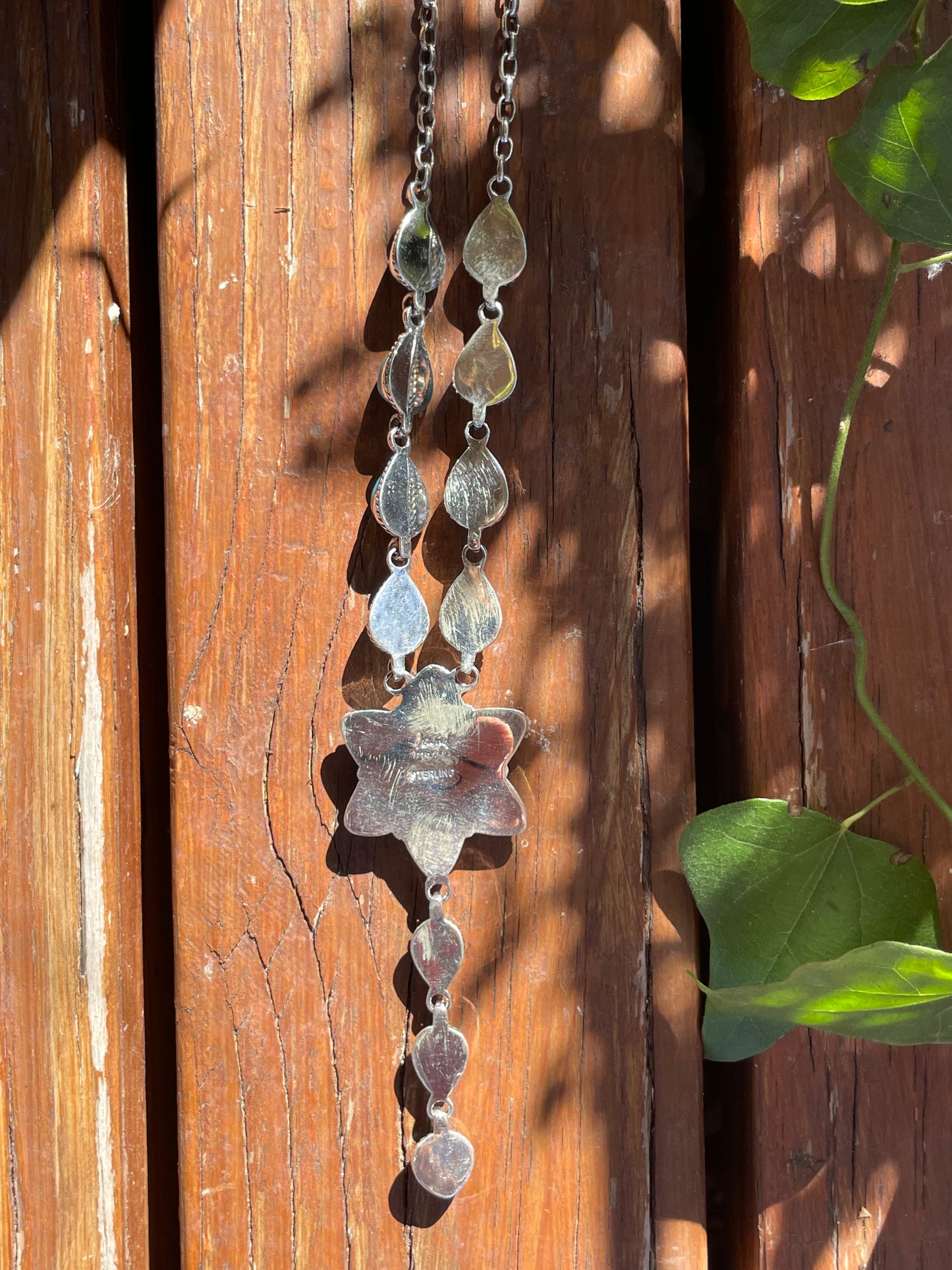 Kingman Turquoise Blossom Necklace | Cascading Starburst Drop | Sterling Silver B877
