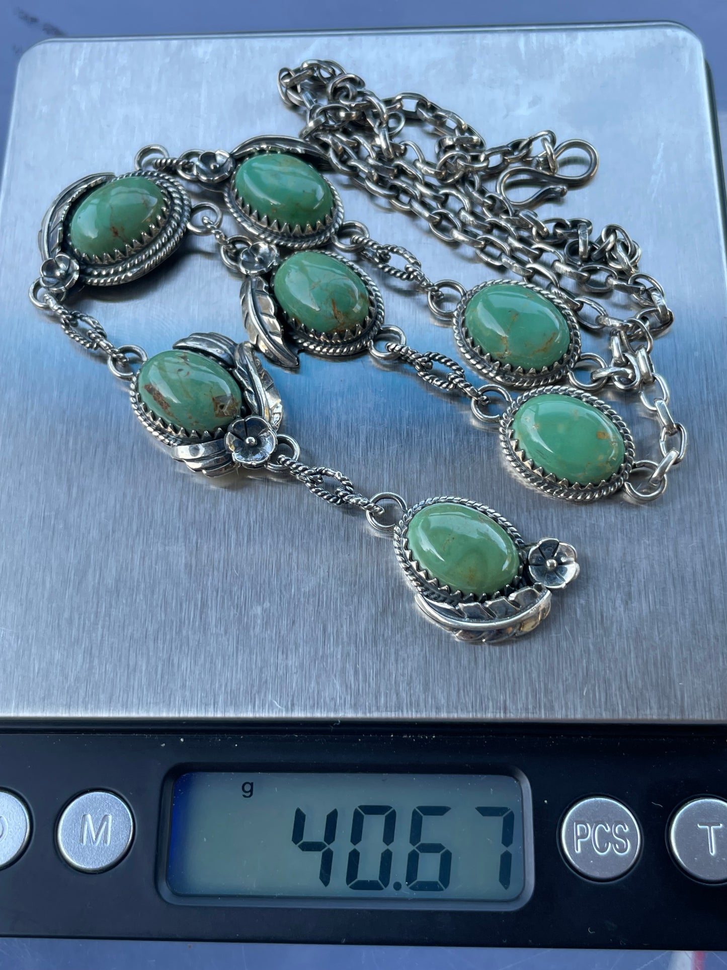 Turquoise Leaf Lariat Necklace | Sterling Silver 925 B426