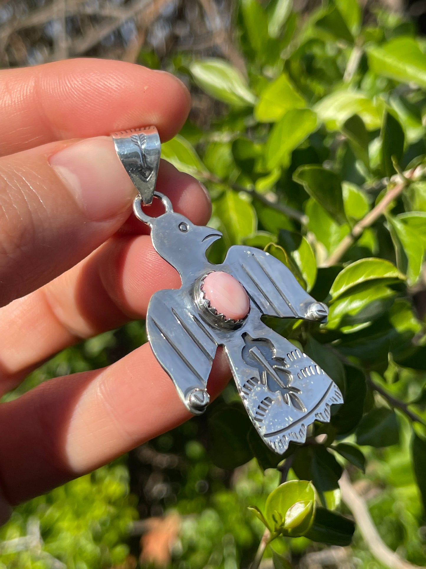 Pink Conch Thunderbird Pendant | Sterling Silver 925 B682