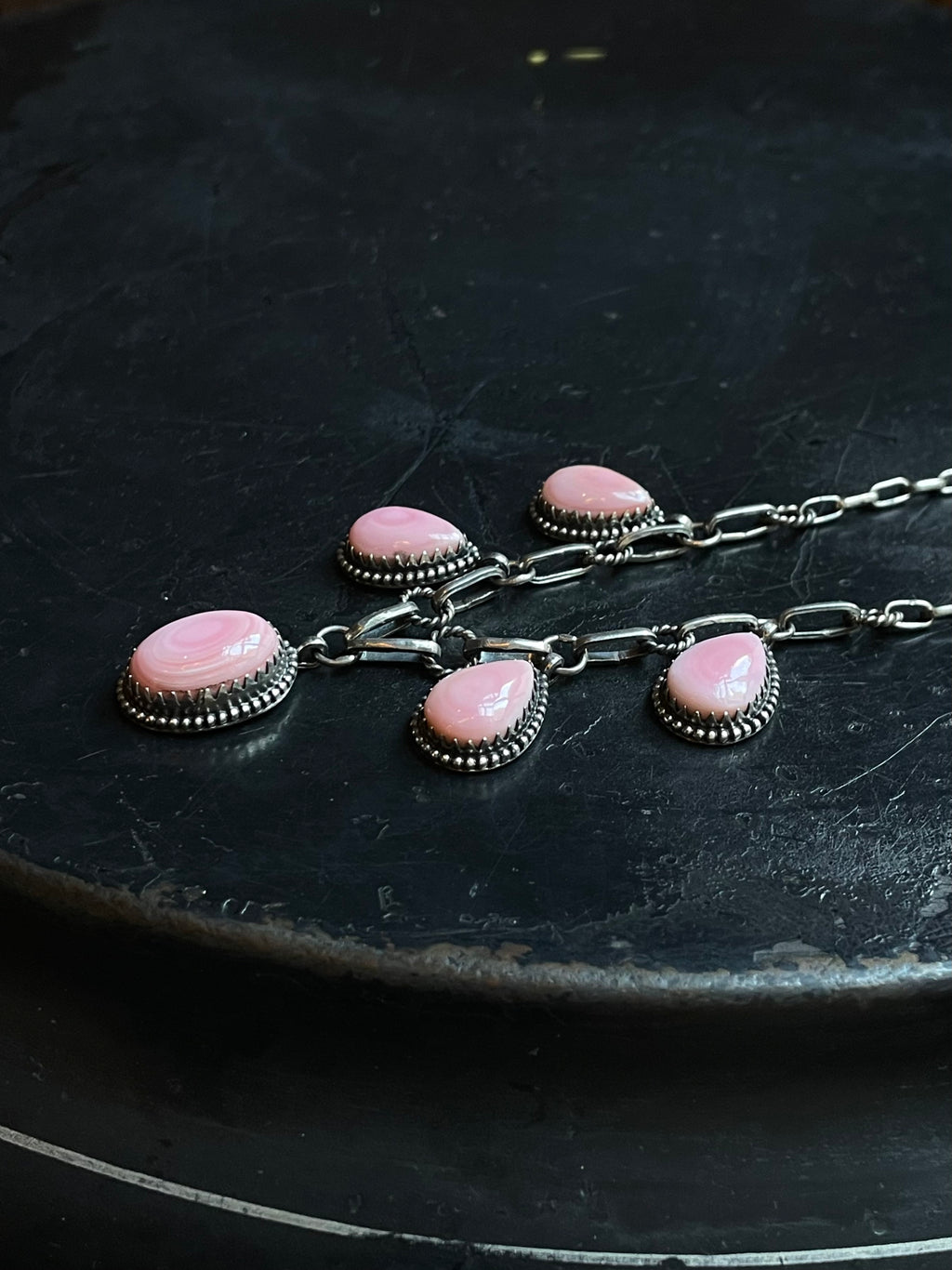 Pink Conch Lariat Necklace | 925 Sterling Silver E341
