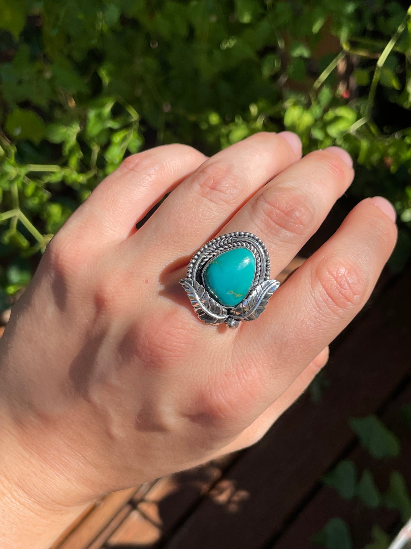 Turquoise Leaf Design Ring | 925 Sterling Silver | Size 9 Y97