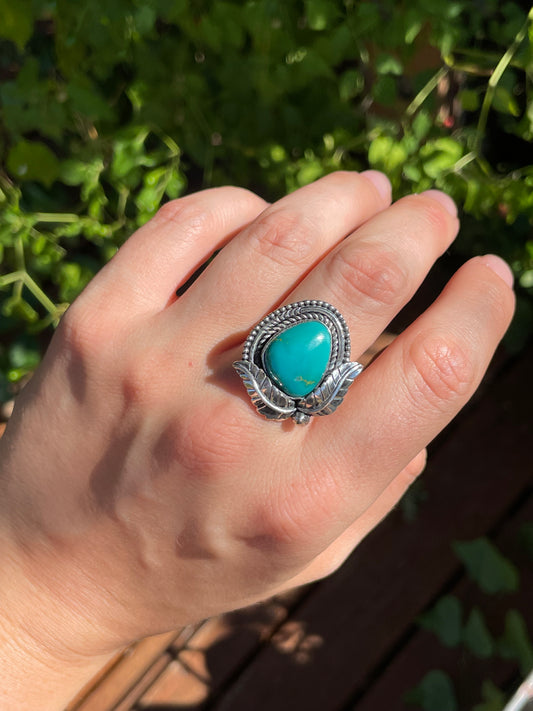 Turquoise Leaf Design Ring | 925 Sterling Silver | Size 9 Y97
