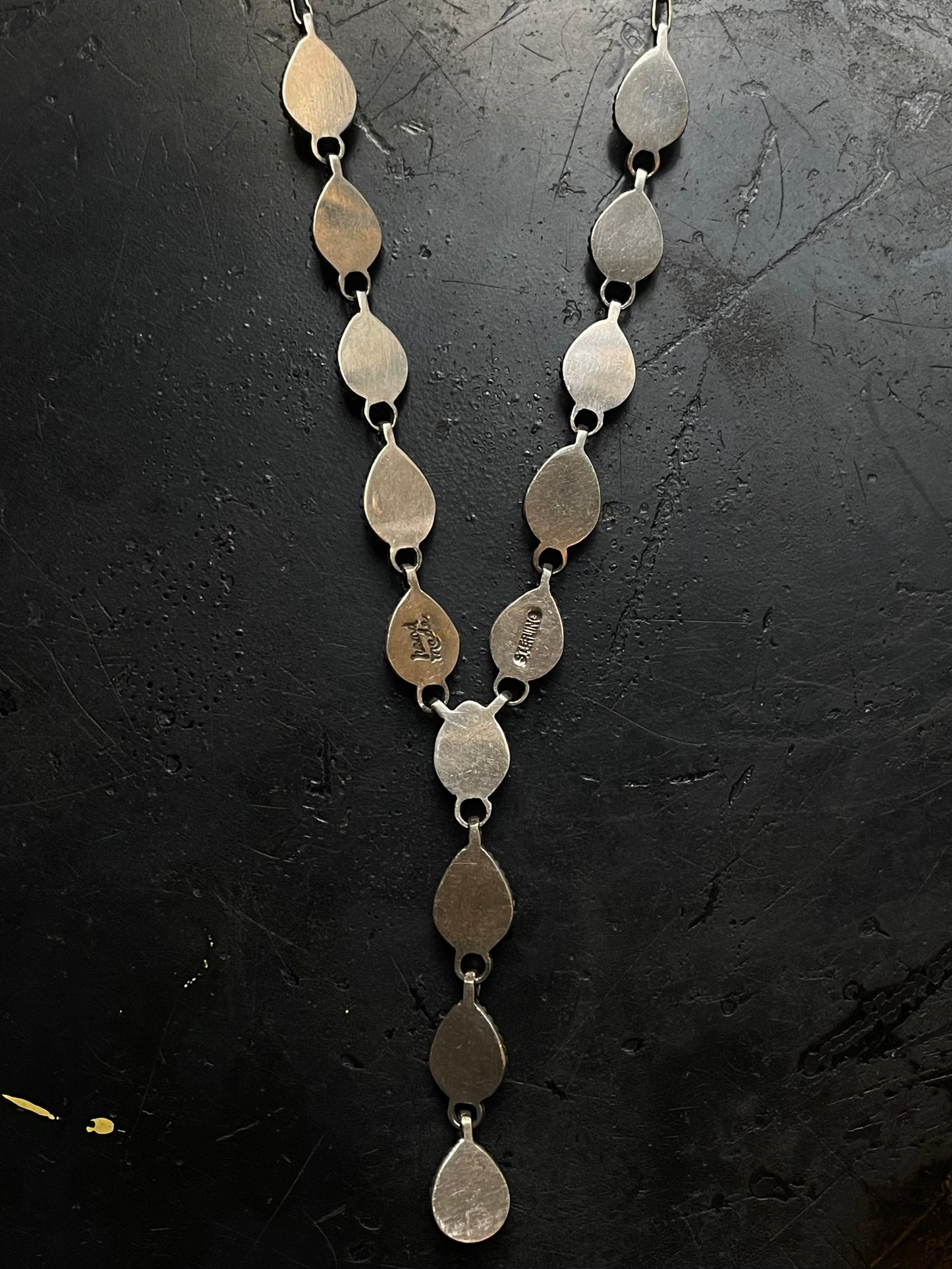 Pink Conch Turquoise & Black Onyx Lariat Necklace | Silver G414