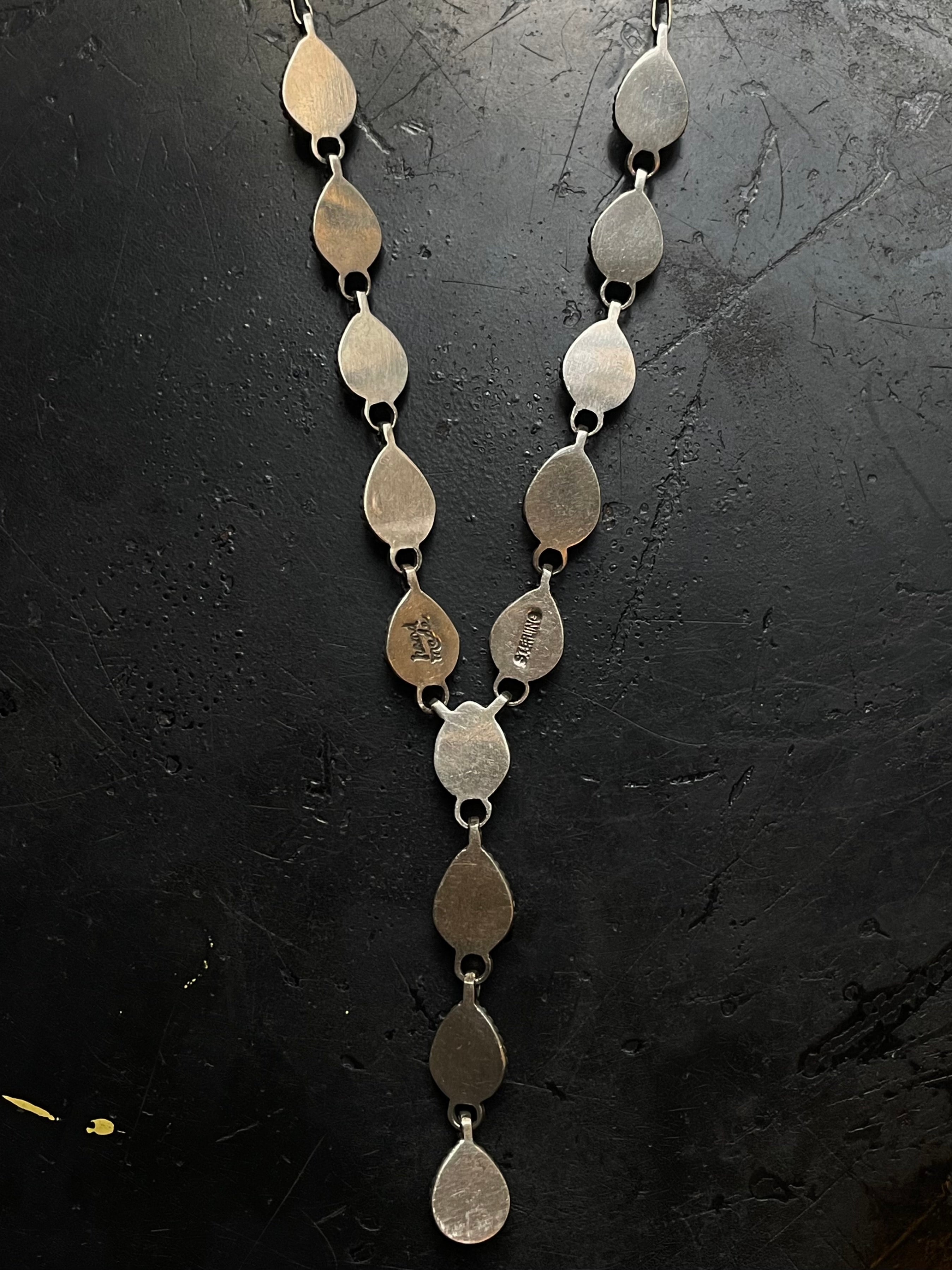 Pink Conch Turquoise & Black Onyx Lariat Necklace | Silver G414
