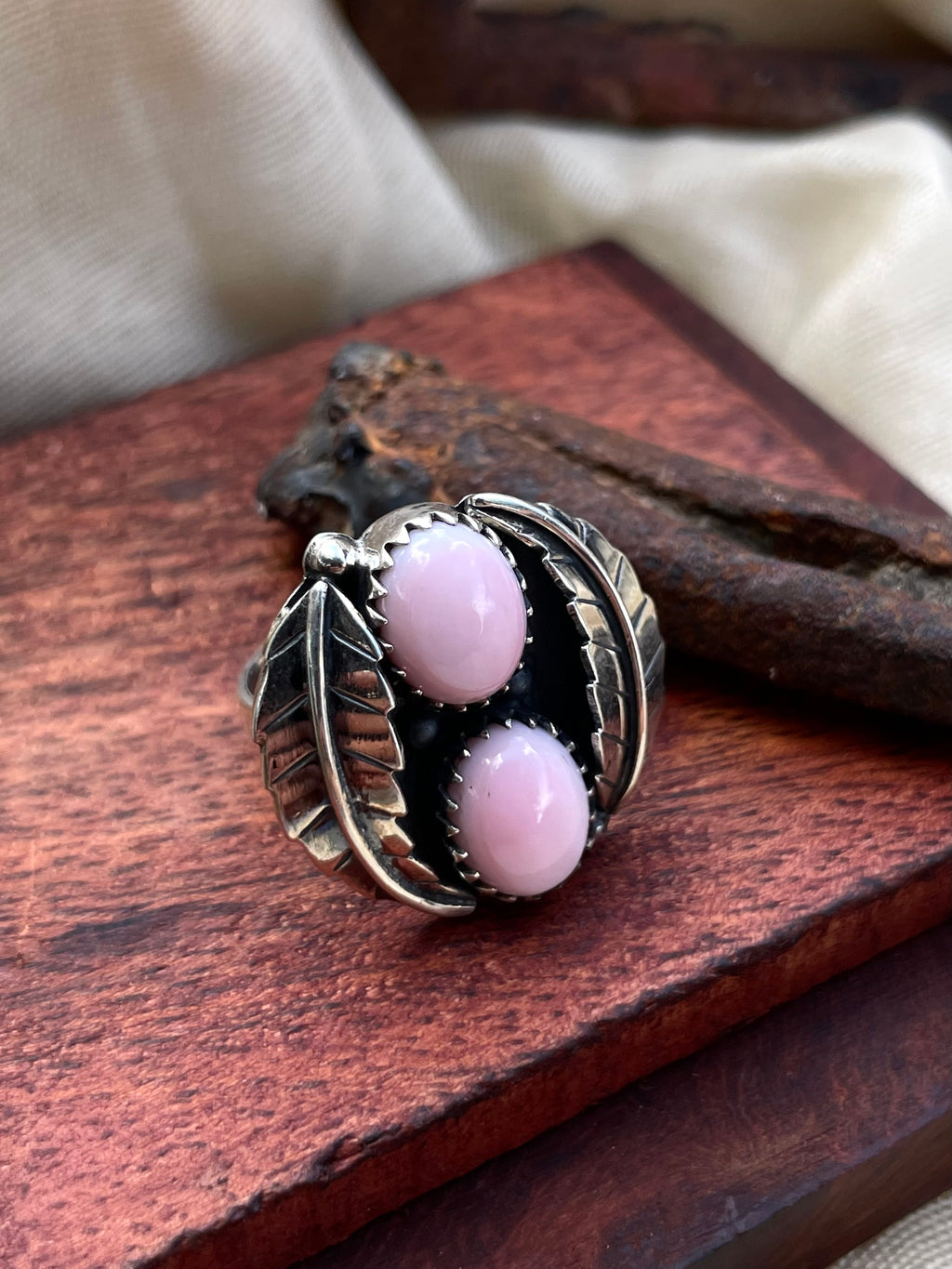 Pink Conch Floral Double Oval Ring | 925 Sterling Silver Size 7 E291
