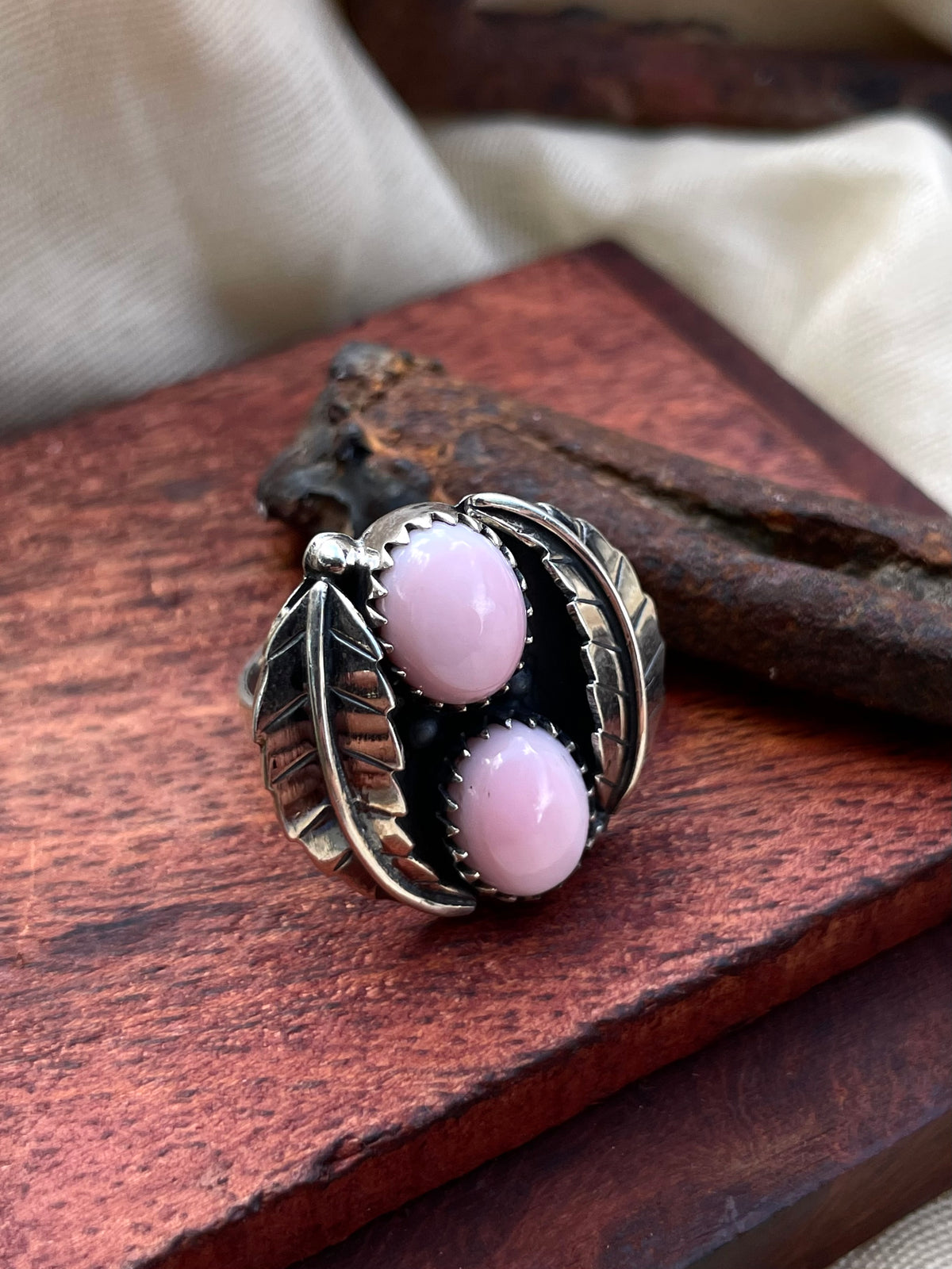 Pink Conch Floral Double Oval Ring | 925 Sterling Silver Size 7 E291