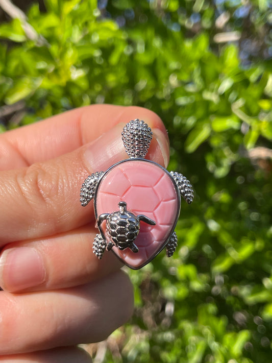 Pink Conch Turtle Pendant | 925 Sterling Silver B597