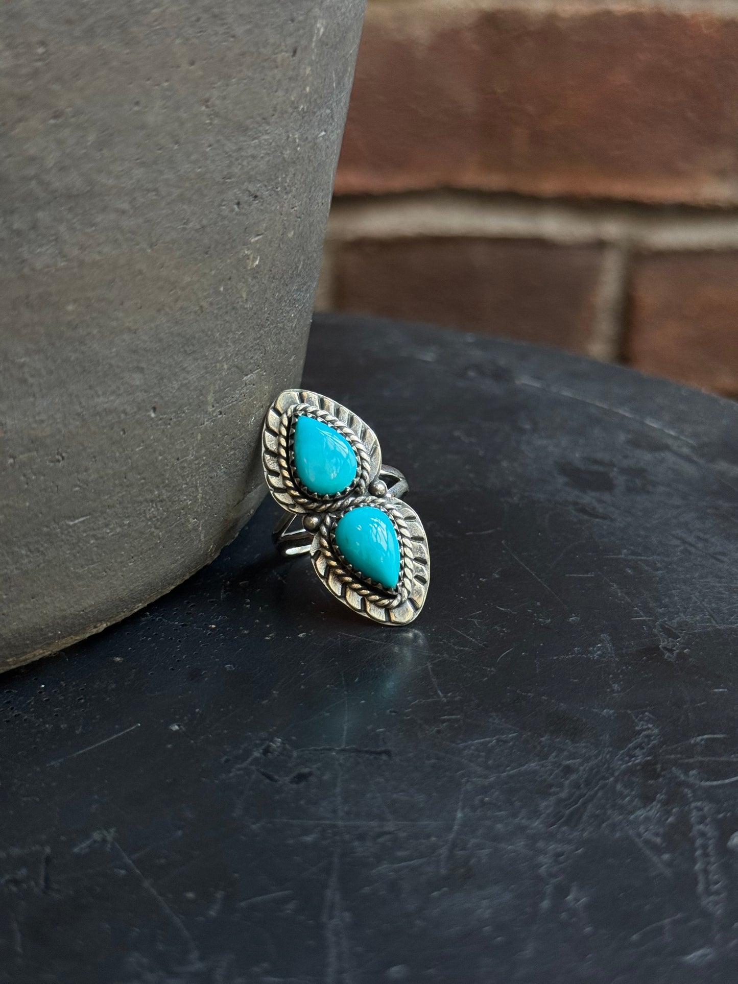 Turquoise Double Stone Ring | 925 Sterling Silver | Size 8.5 C327