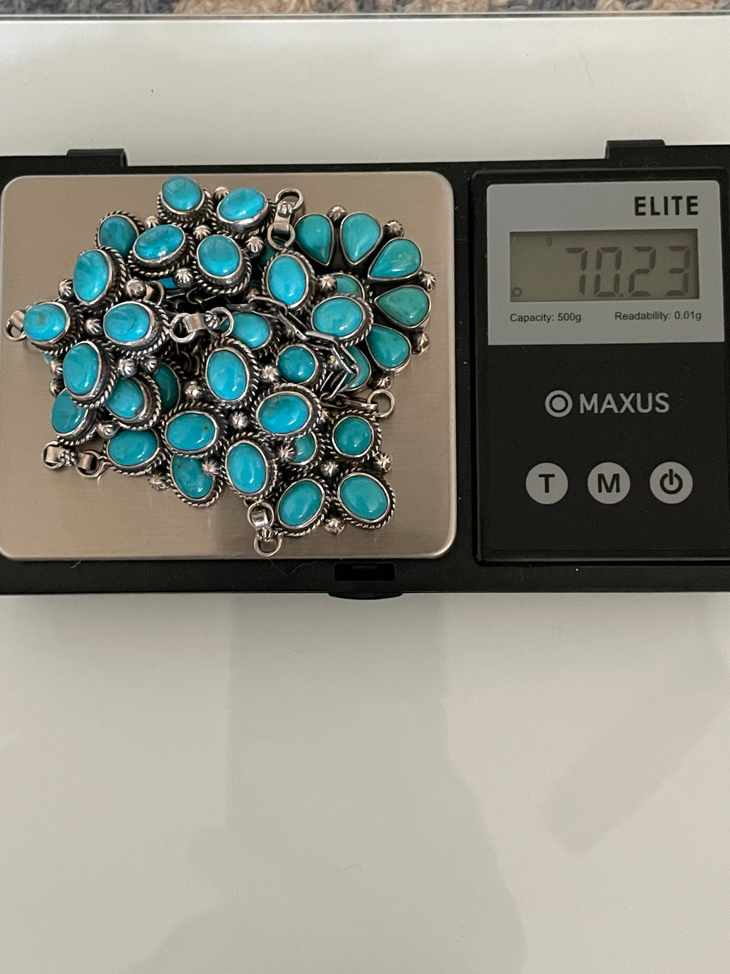 Kingman Turquoise Flower Cluster Lariat Necklace | 925 Sterling Silver G599