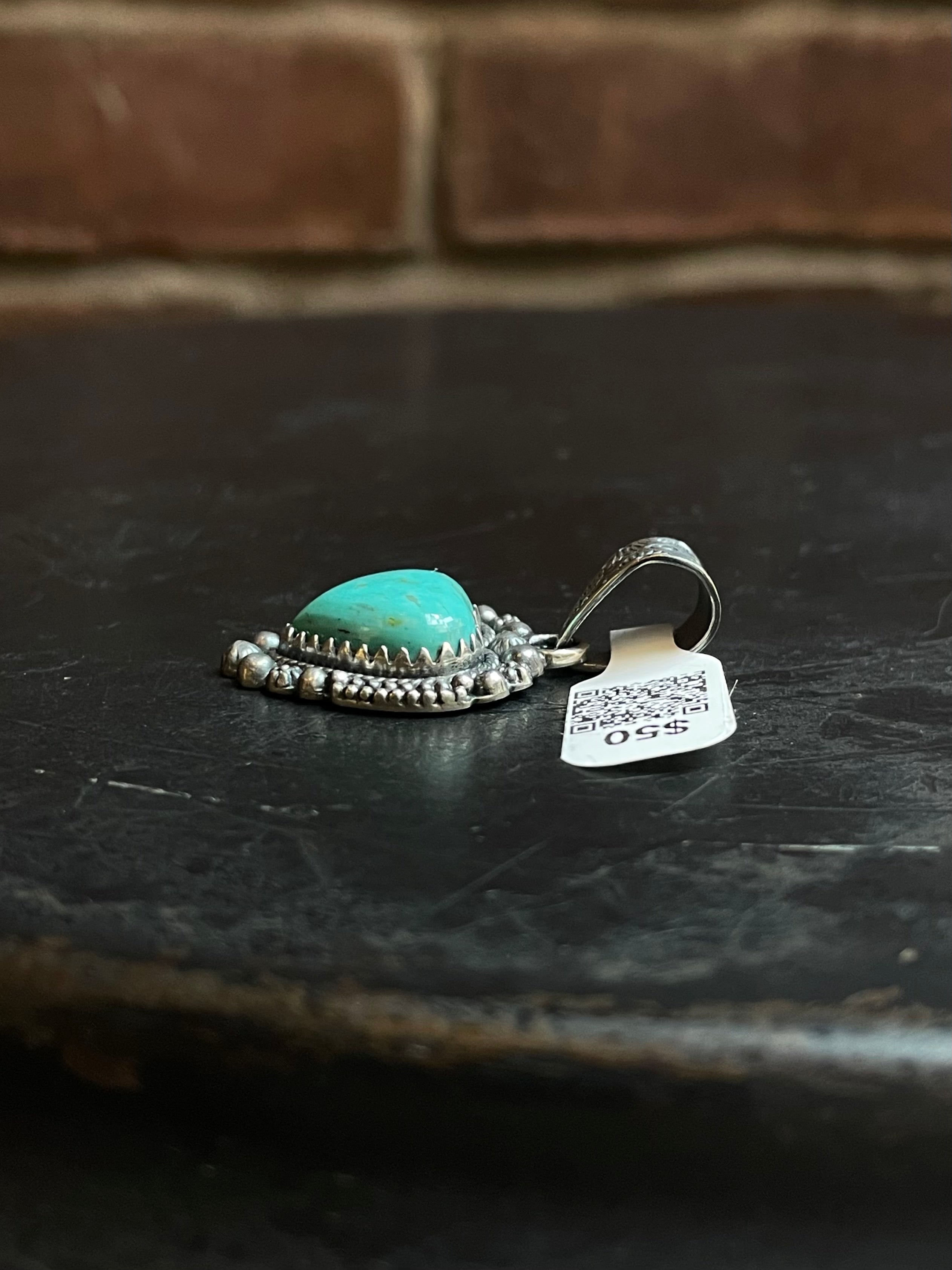 Kingman Turquoise Heart Pendant | Sterling Silver | A658