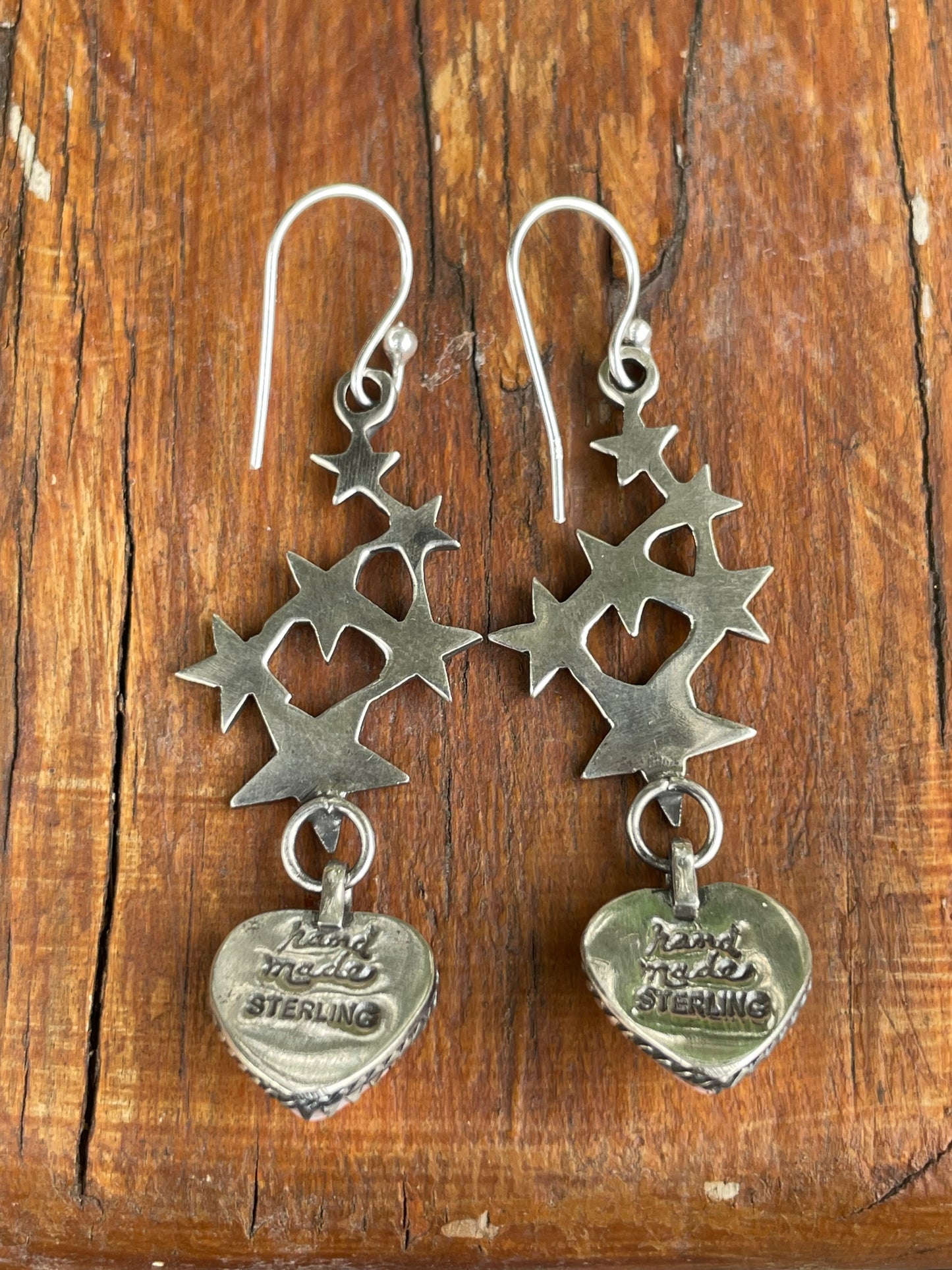 Pink Conch Heart & Stars Dangle Earrings | 925 Sterling Silver B960