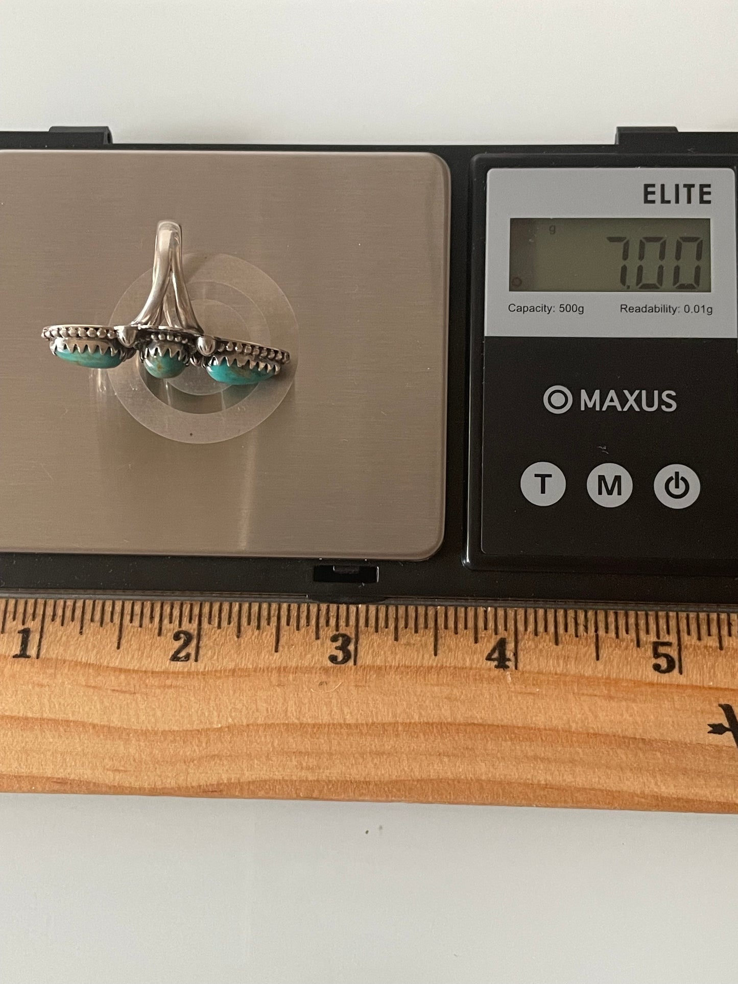 Kingman Turquoise Triple Stone Ring | Sterling Silver | Size 5.75 G308