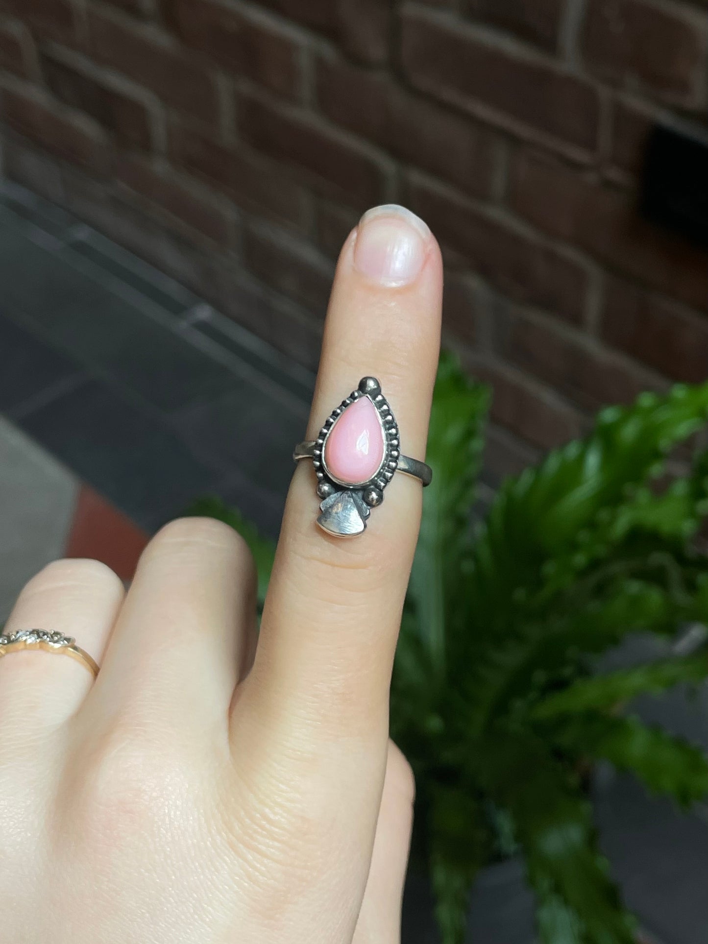 Dainty Pink Conch Ring | Sterling Silver | Size 6 | A433