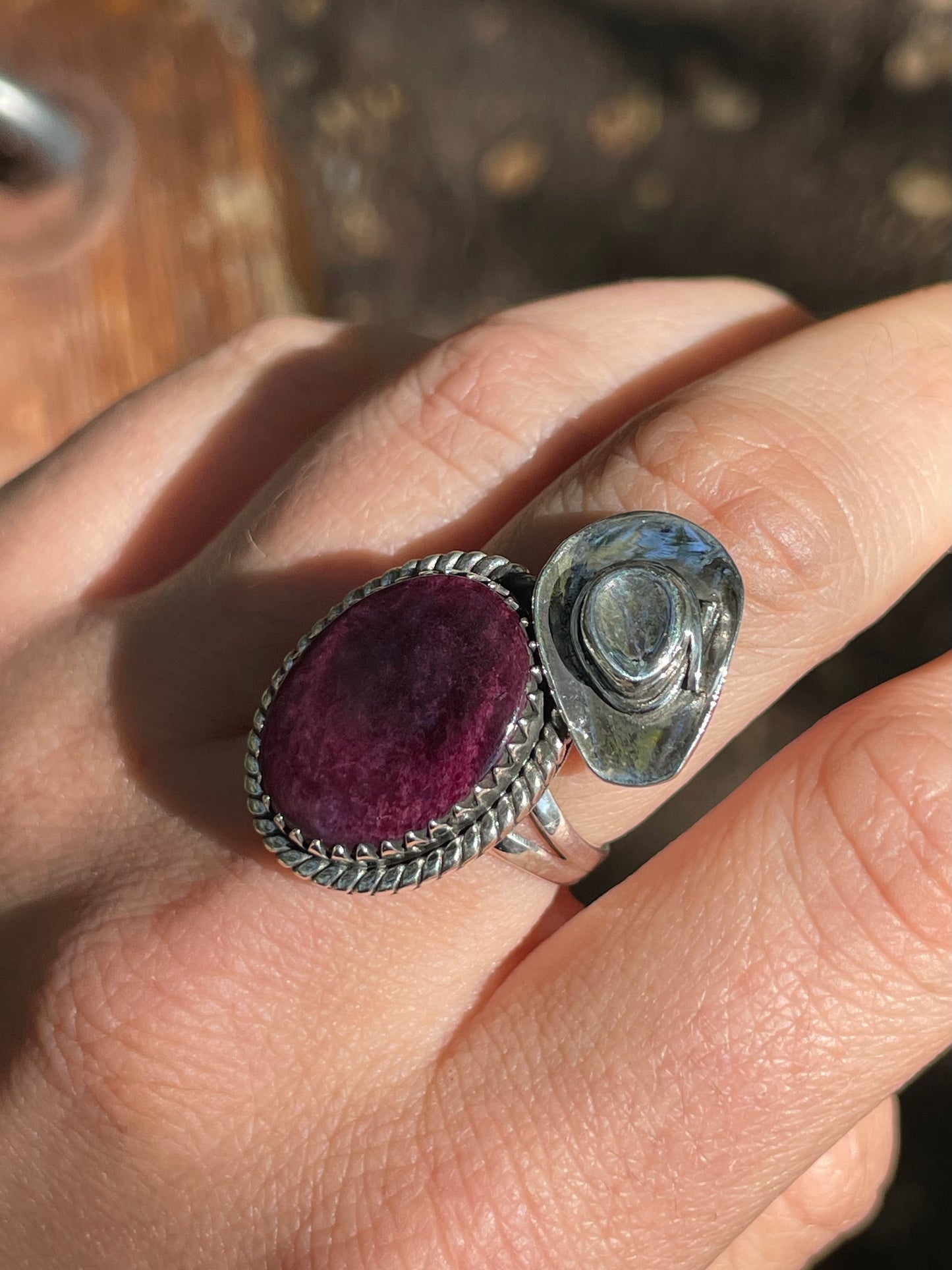 Purple Spiny Oyster Cowboy Hat Ring Size 7 | Sterling Silver 925 B389