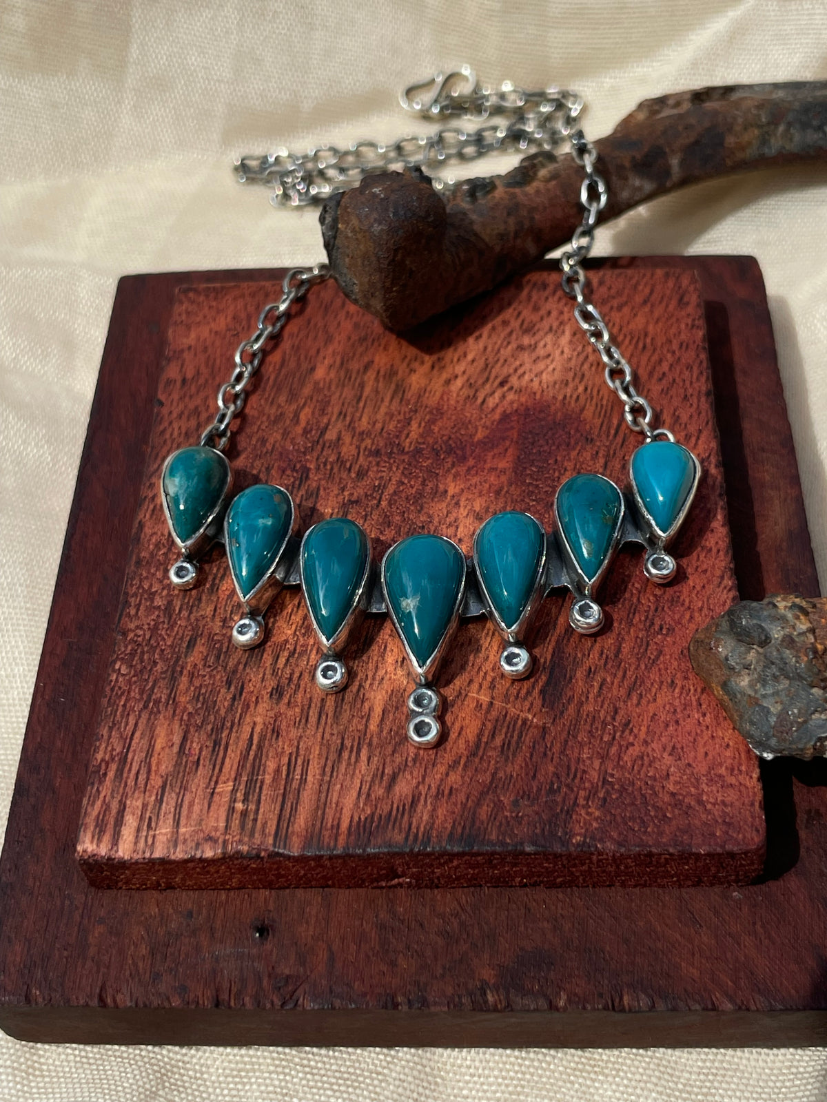 Turquoise Teardrop Bib Necklace | 925 Sterling Silver D320
