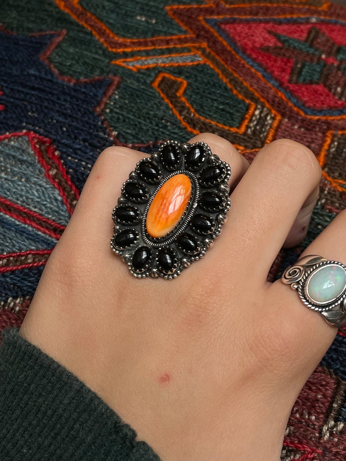 Spiny Oyster & Black Onyx Ring Size 7 | 925 Sterling Silver G237