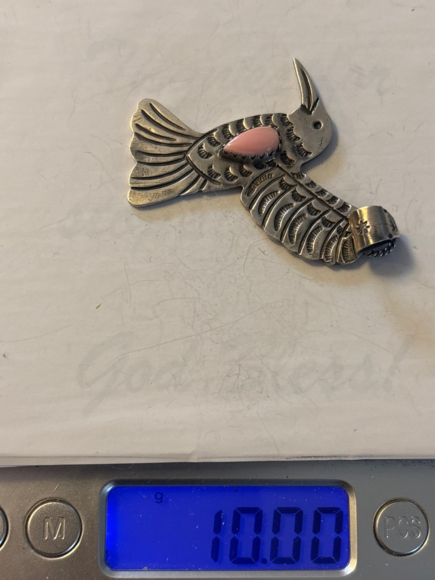 Pink Conch Hummingbird Pendant | 925 Sterling Silver C995