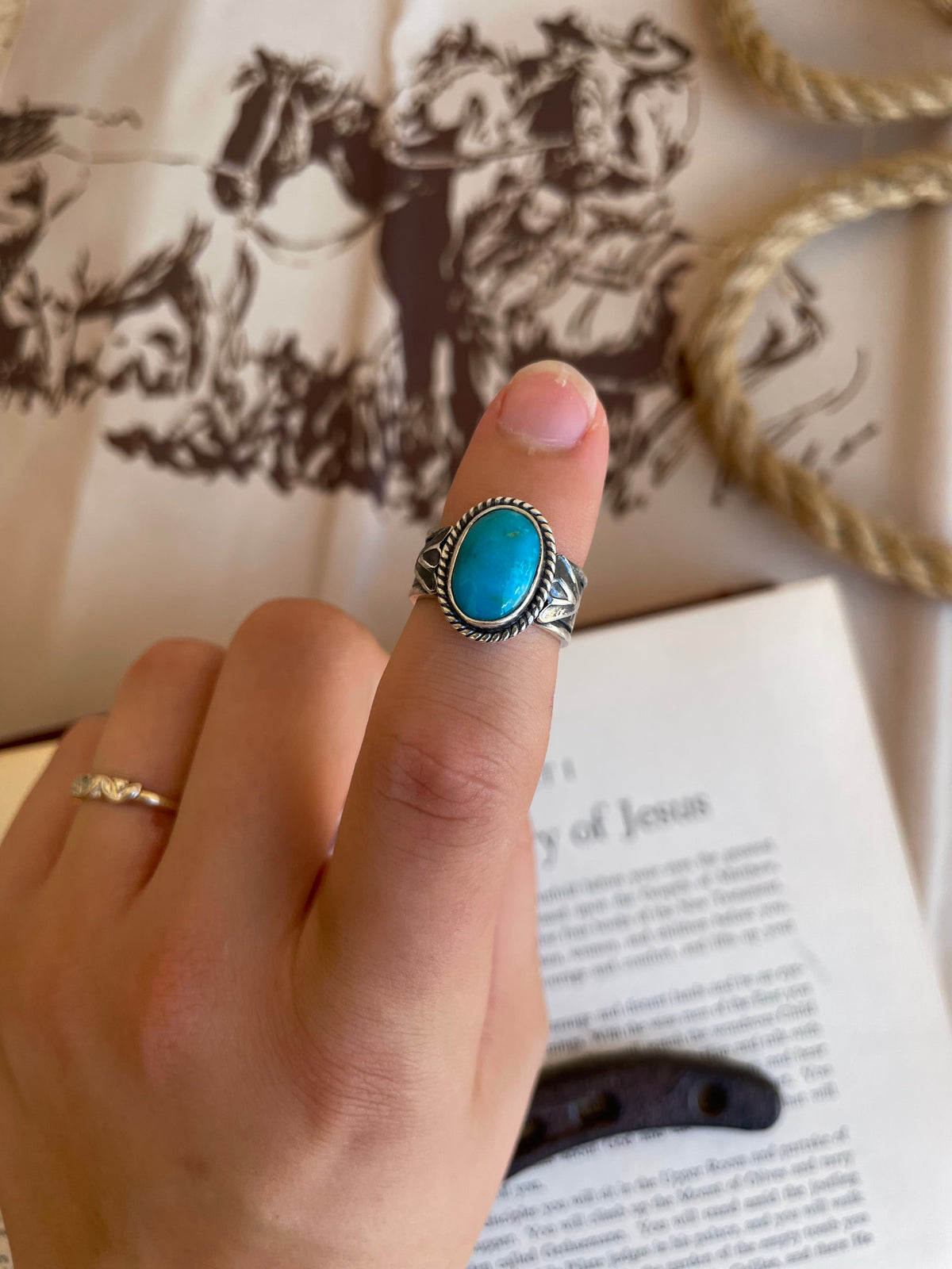 Turquoise Oval Ring | 925 Sterling Silver Size 6 G807