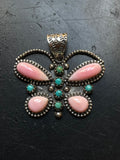 Pink Conch & Turquoise Butterfly Pendant | 925 Sterling Silver E955
