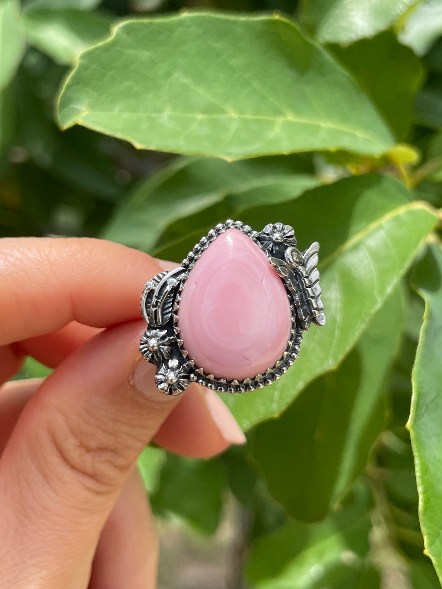 Pink Conch Tear Drop Ring Size 4 | 925 Sterling Silver D182