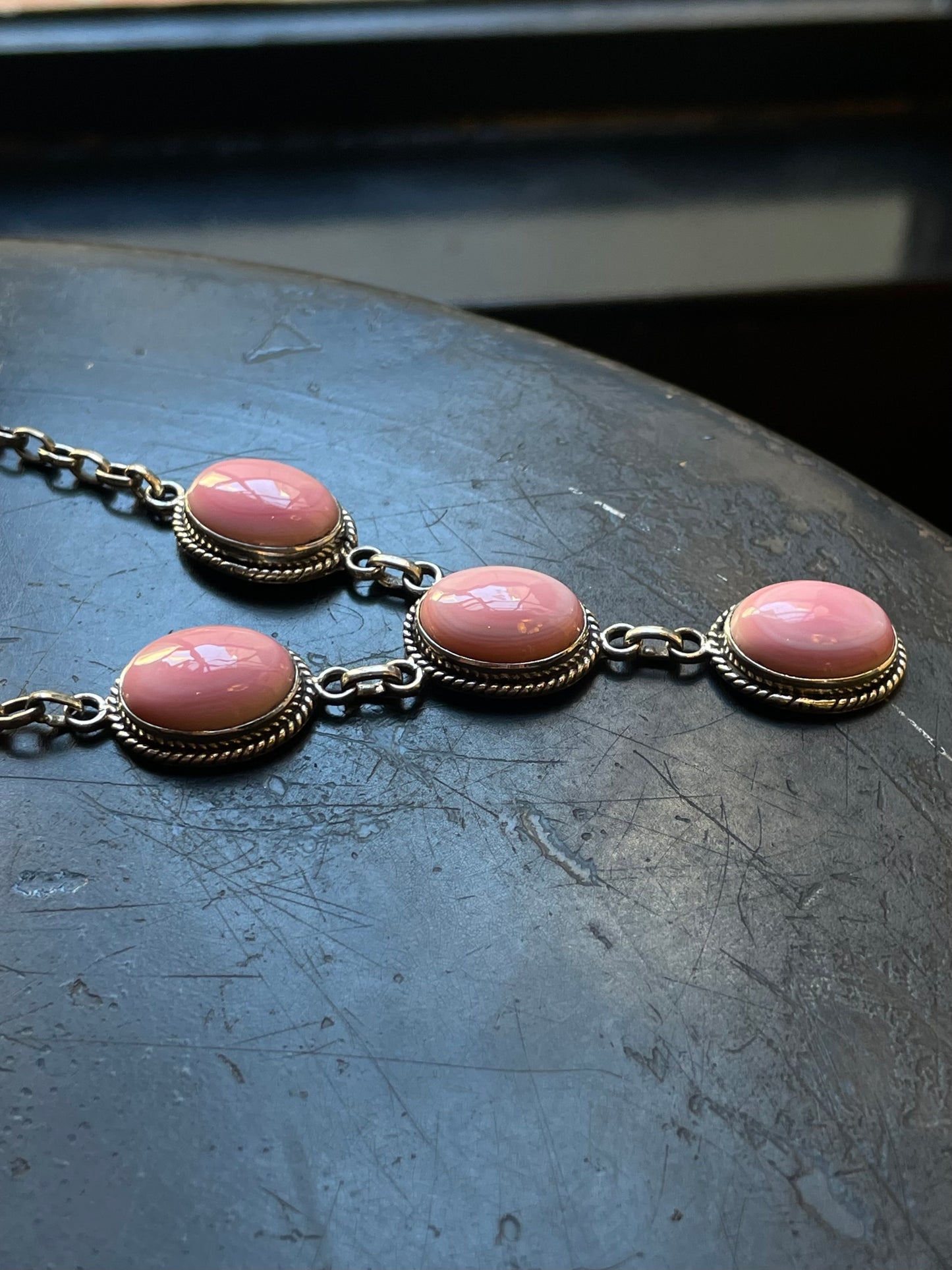 Pink Conch Oval Drop Necklace | Sterling Silver E825