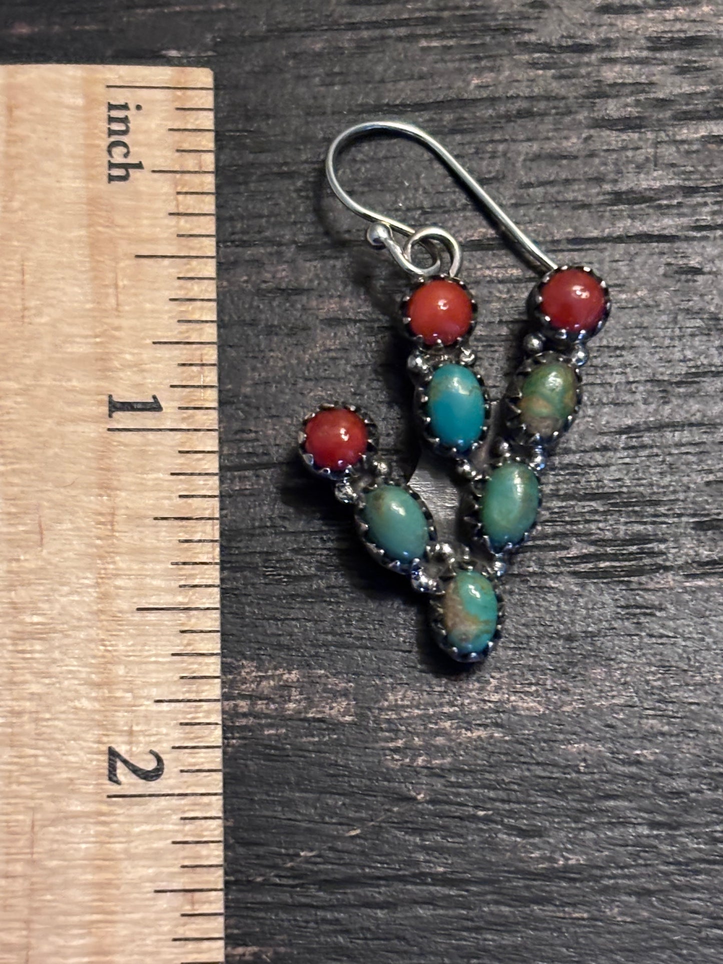 Turquoise Coral Prickly Pear Dangle Earrings | Sterling Silver A093