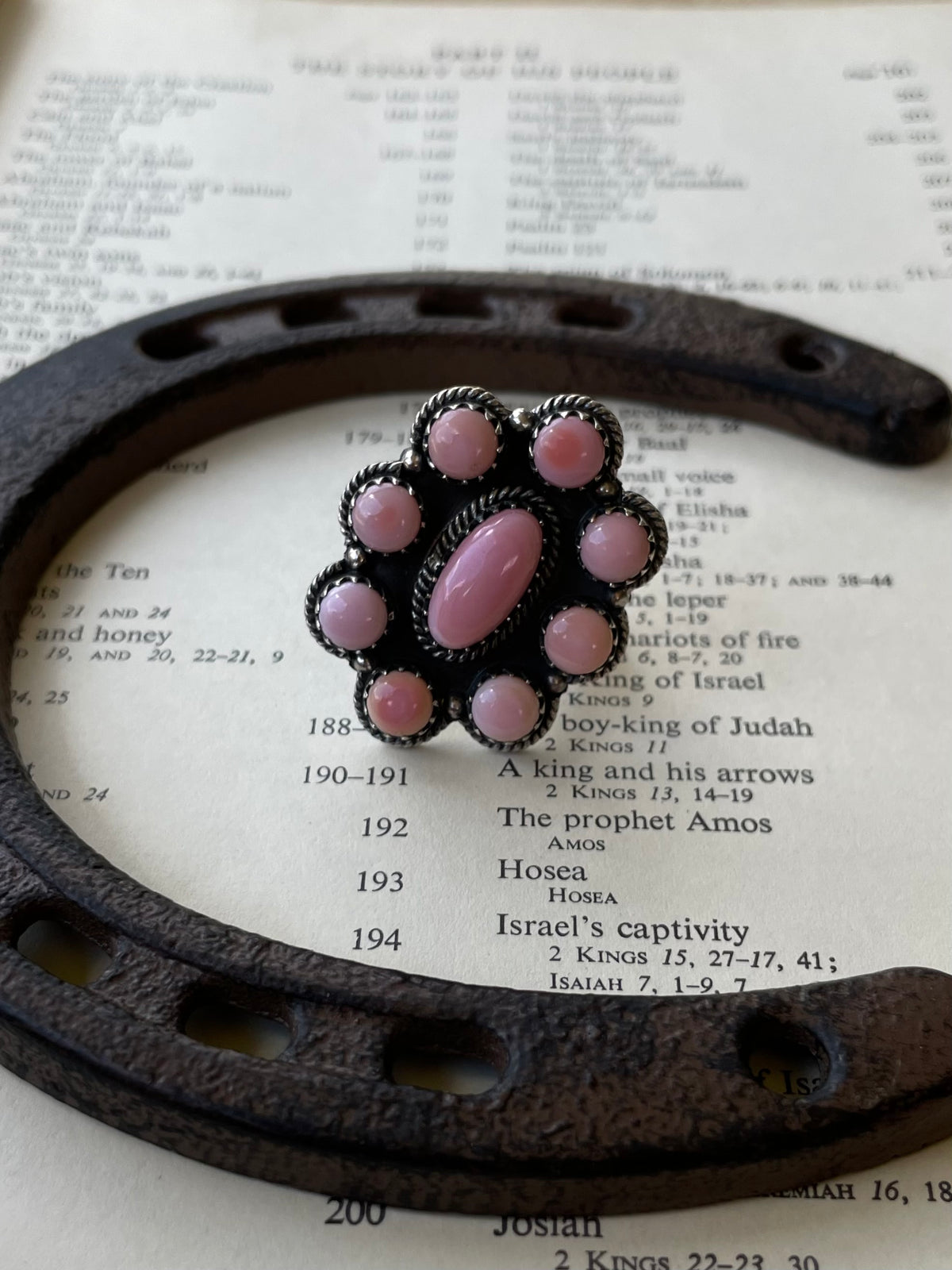 Pink Conch Cluster Ring Size 9 | 925 Sterling Silver G753