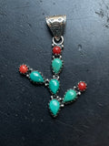 Turquoise Coral Cactus Pendant | 925 Sterling Silver E520