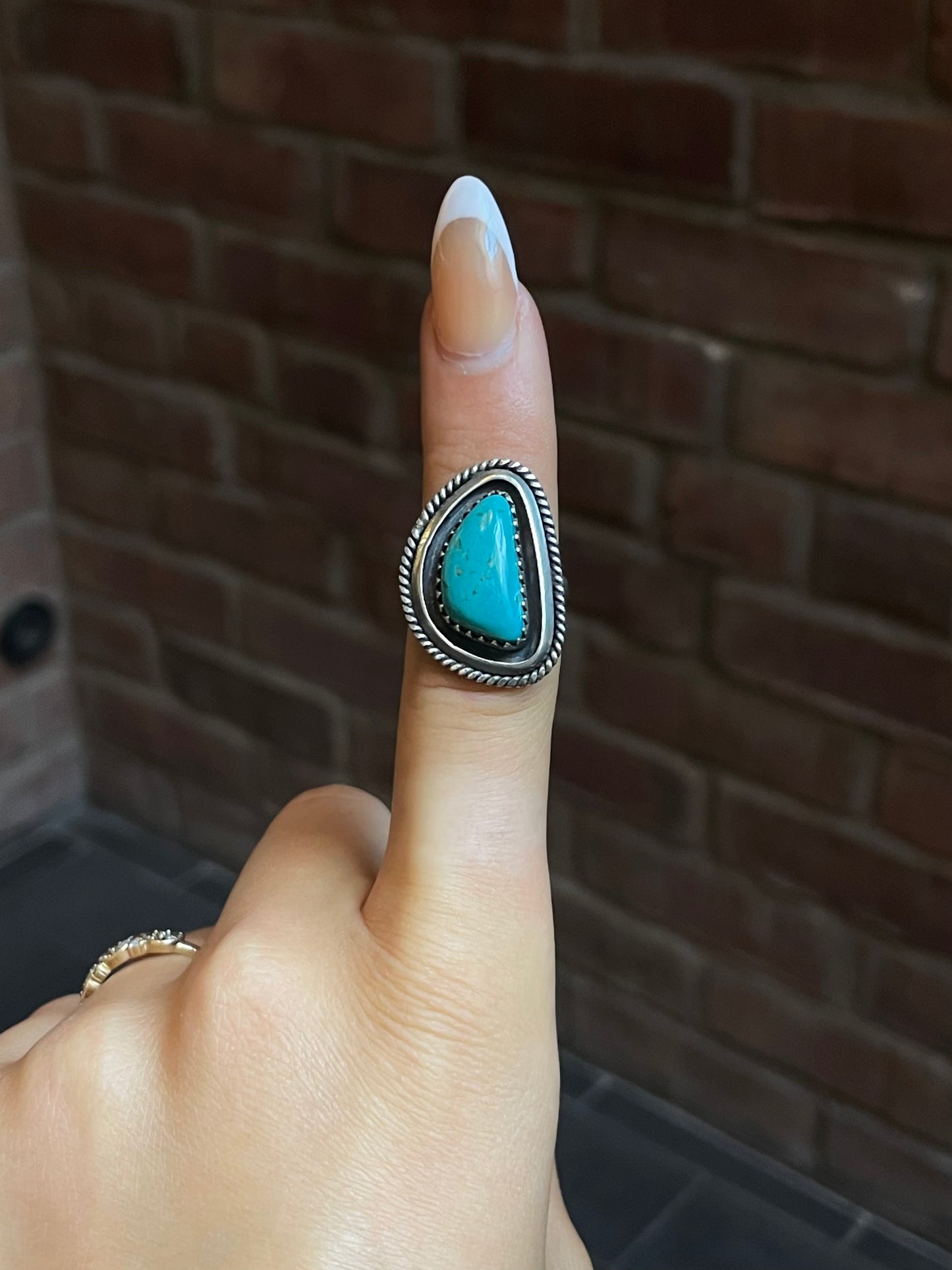 Turquoise Rope Ring Size 7 | Sterling Silver E875