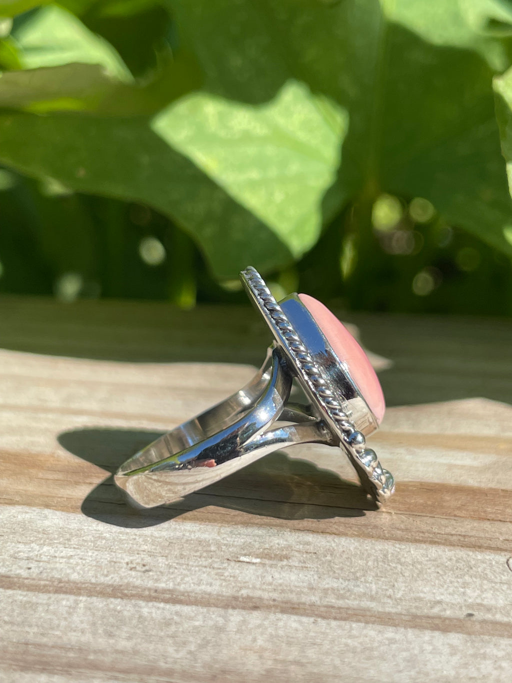 Pink Conch Rope Design Ring | 925 Sterling Silver 6.75 B325