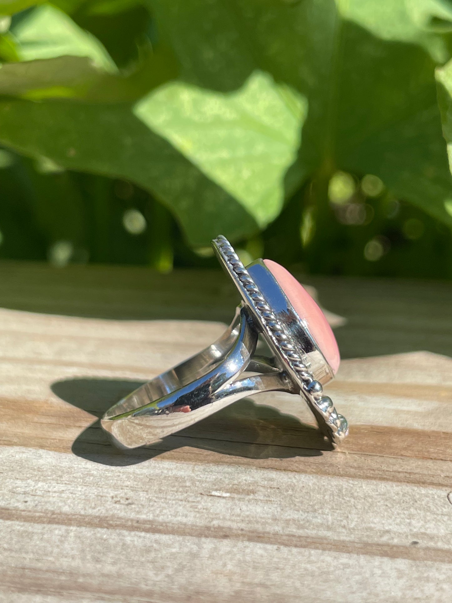 Pink Conch Rope Design Ring | 925 Sterling Silver 6.75 B325
