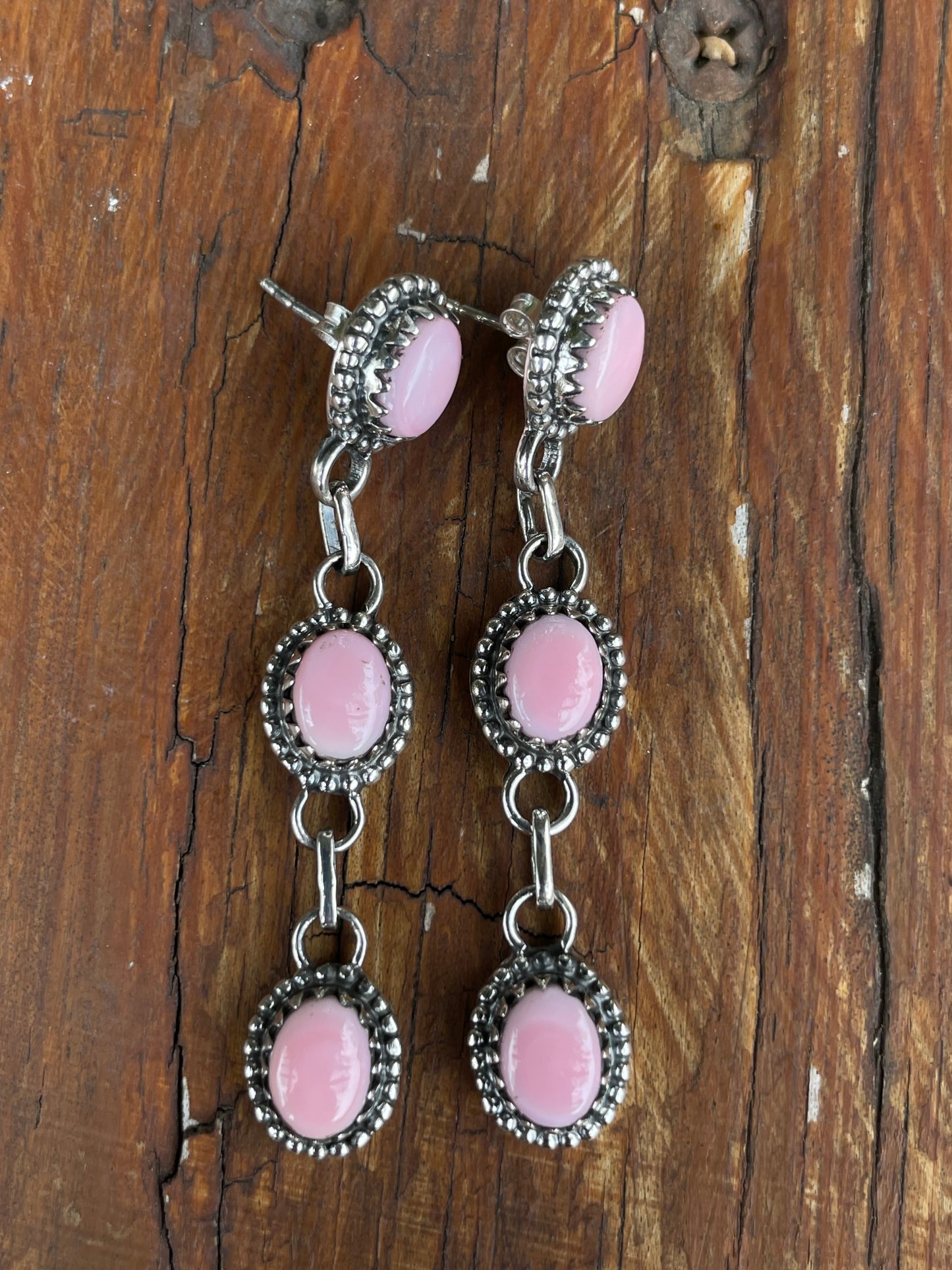 Pink Conch Drop Stud Earrings | 925 Sterling Silver B974