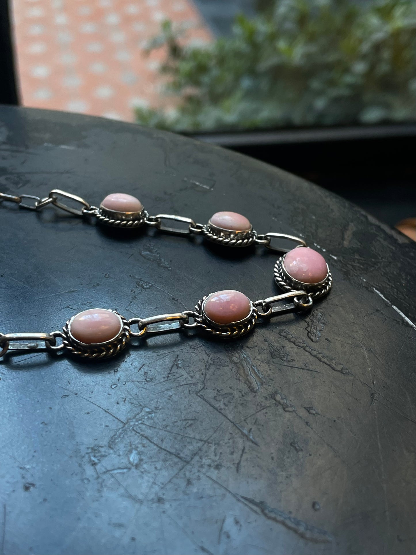 Pink Conch Necklace | Graduated Oval Stations | 925 Silver E583