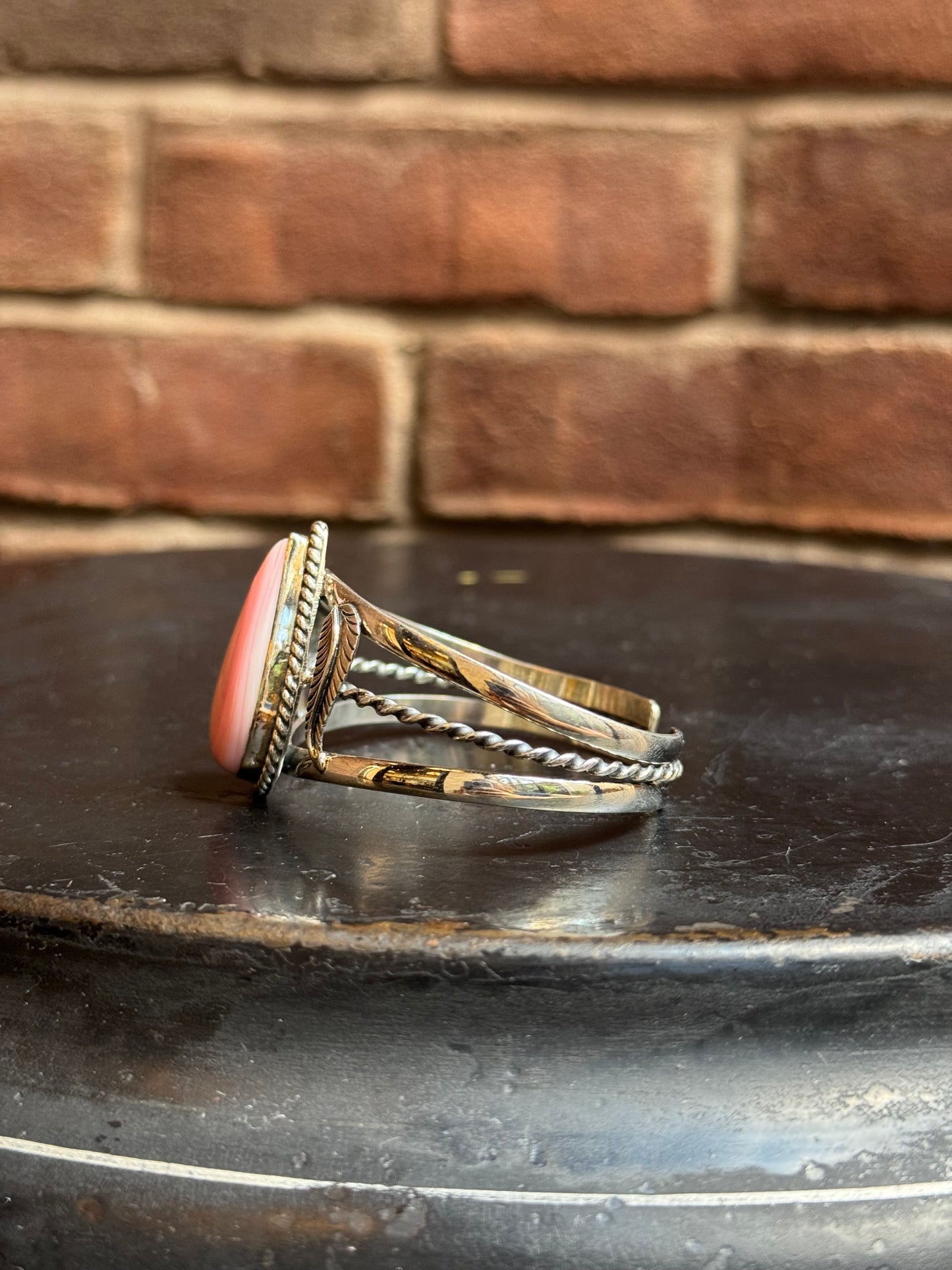 Pink Conch Tear Drop Cuff | Sterling Silver | C107