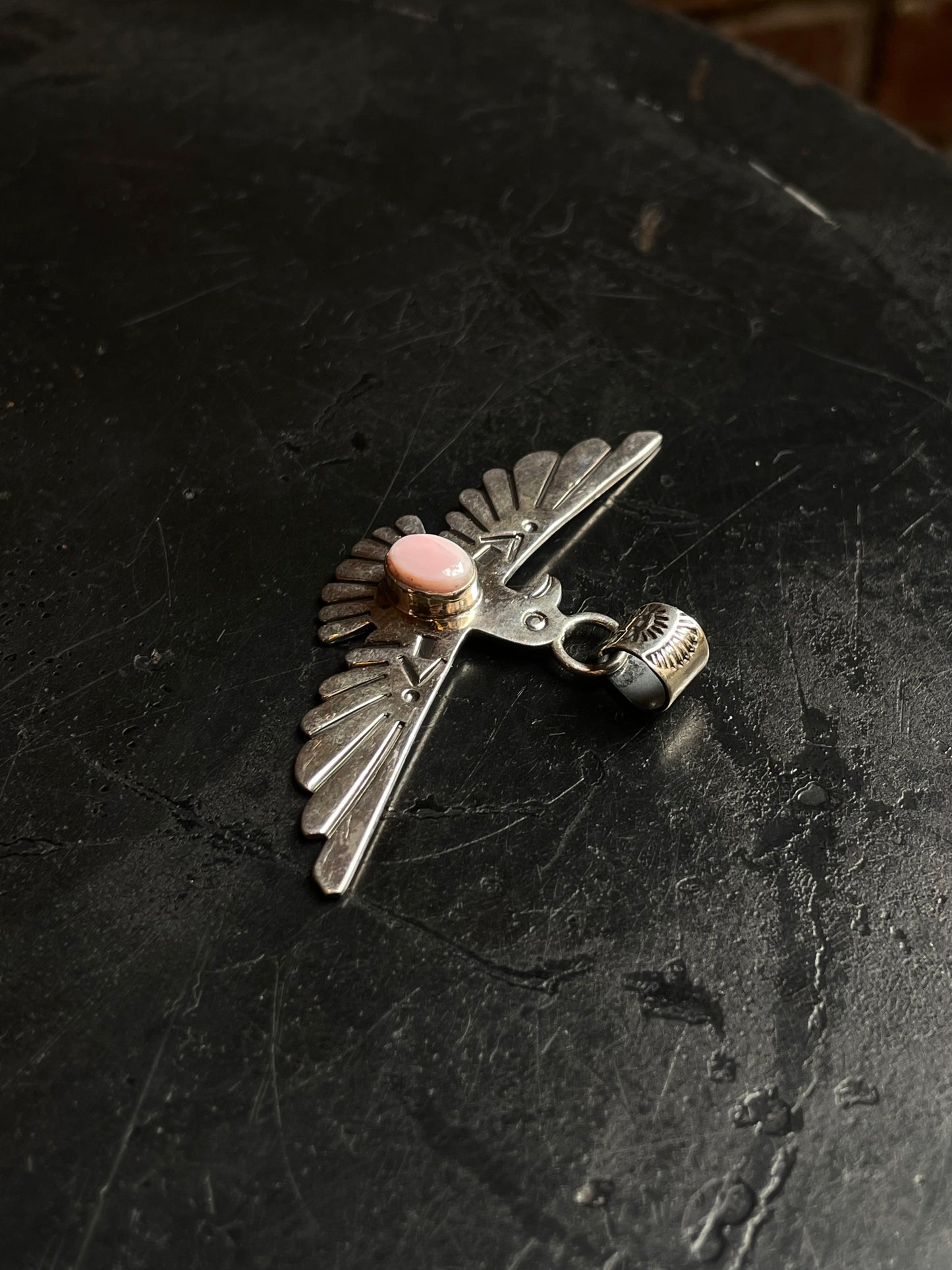 Pink Conch Thunderbird Pendant | 925 Sterling Silver C959