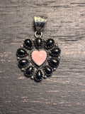 Pink Conch Black Onyx Heart Pendant | 925 Sterling Silver A097