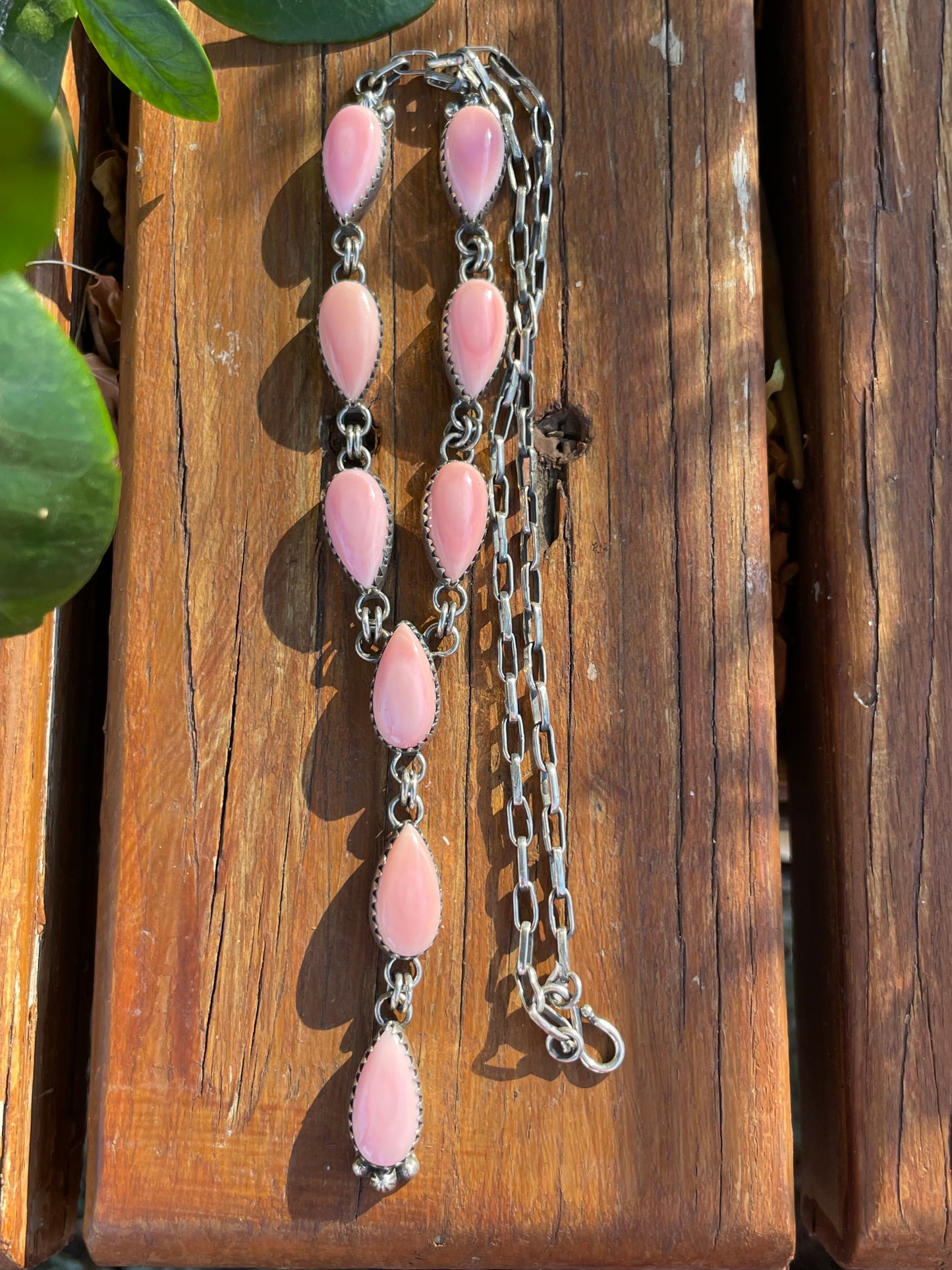 Pink Conch Drop Necklace | Sterling Silver 925 | Long Teardrop Statement | B897