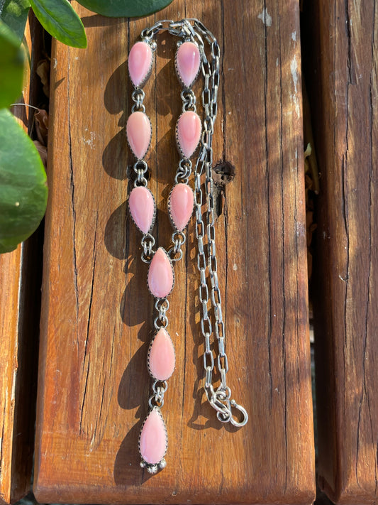 Pink Conch Drop Necklace | Sterling Silver 925 | Long Teardrop Statement | B897